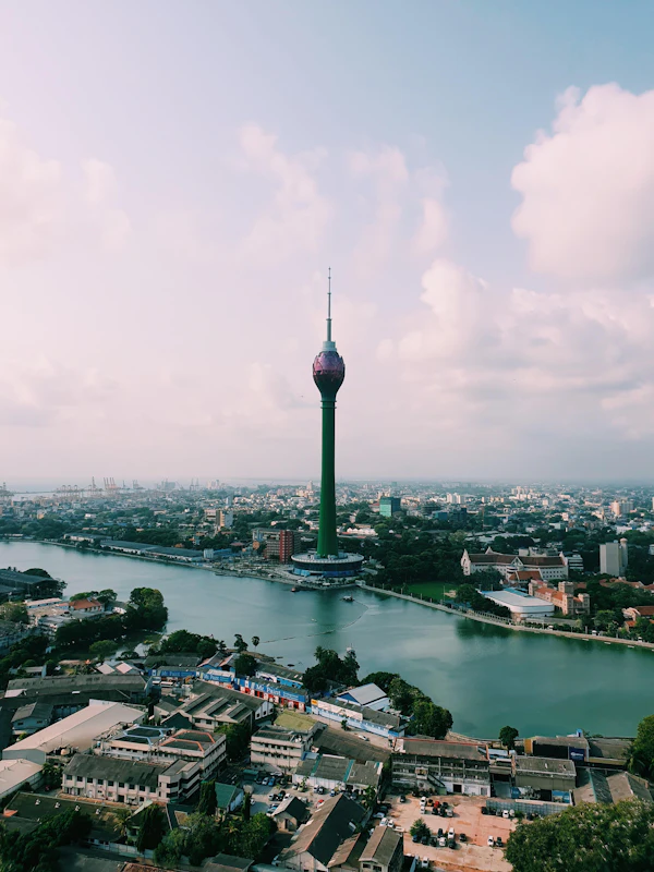 Colombo's Lotus Tower rising above Beira Lake and the city